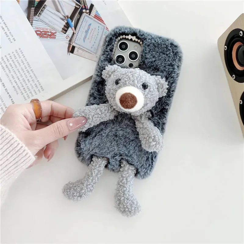 Adorable Cute Soft Teddy Bear Bunny Fluffy Phone Case Cover For iPhone 15 14 13 Pro 12 11 Pro Max 8 7 6S Plus SE