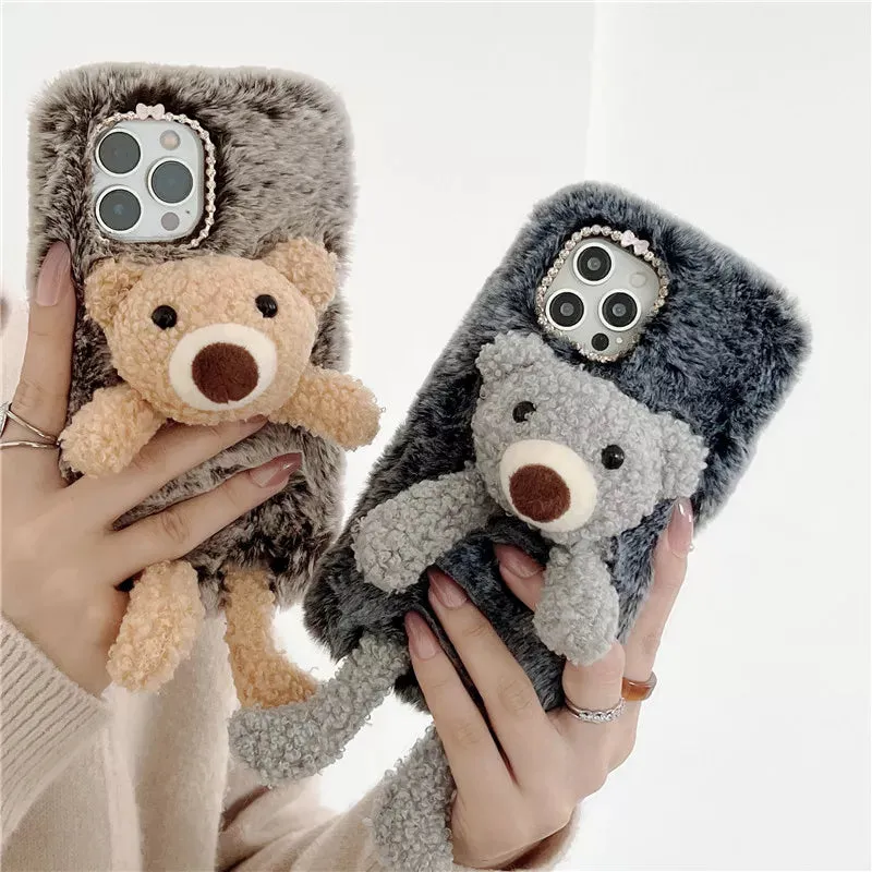 Adorable Cute Soft Teddy Bear Bunny Fluffy Phone Case Cover For iPhone 15 14 13 Pro 12 11 Pro Max 8 7 6S Plus SE