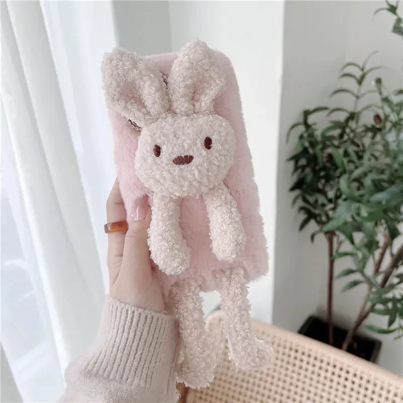 Adorable Cute Soft Teddy Bear Bunny Fluffy Phone Case Cover For iPhone 15 14 13 Pro 12 11 Pro Max 8 7 6S Plus SE