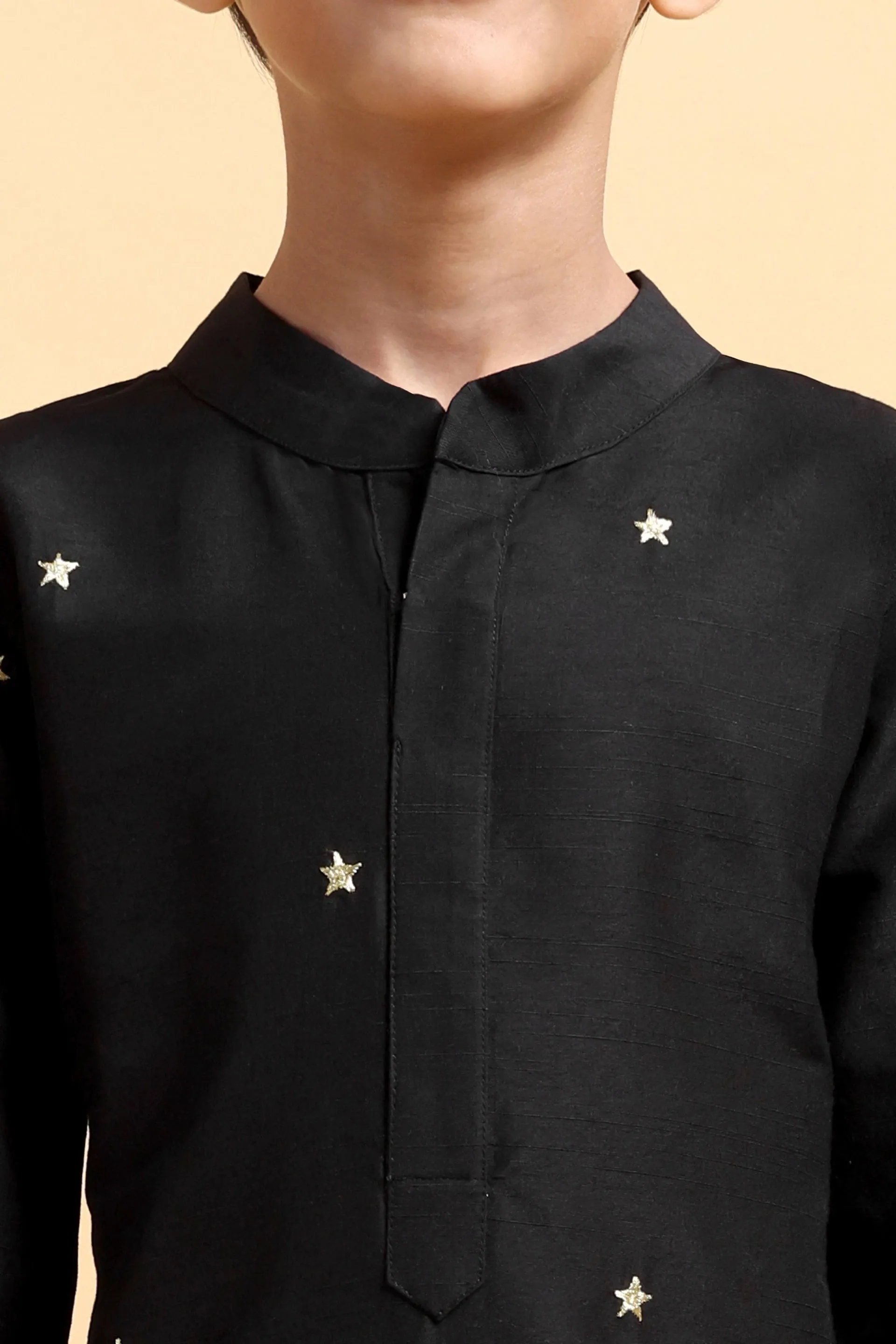 Black Embroidery Cotton Silk Kurta & Pajama Set