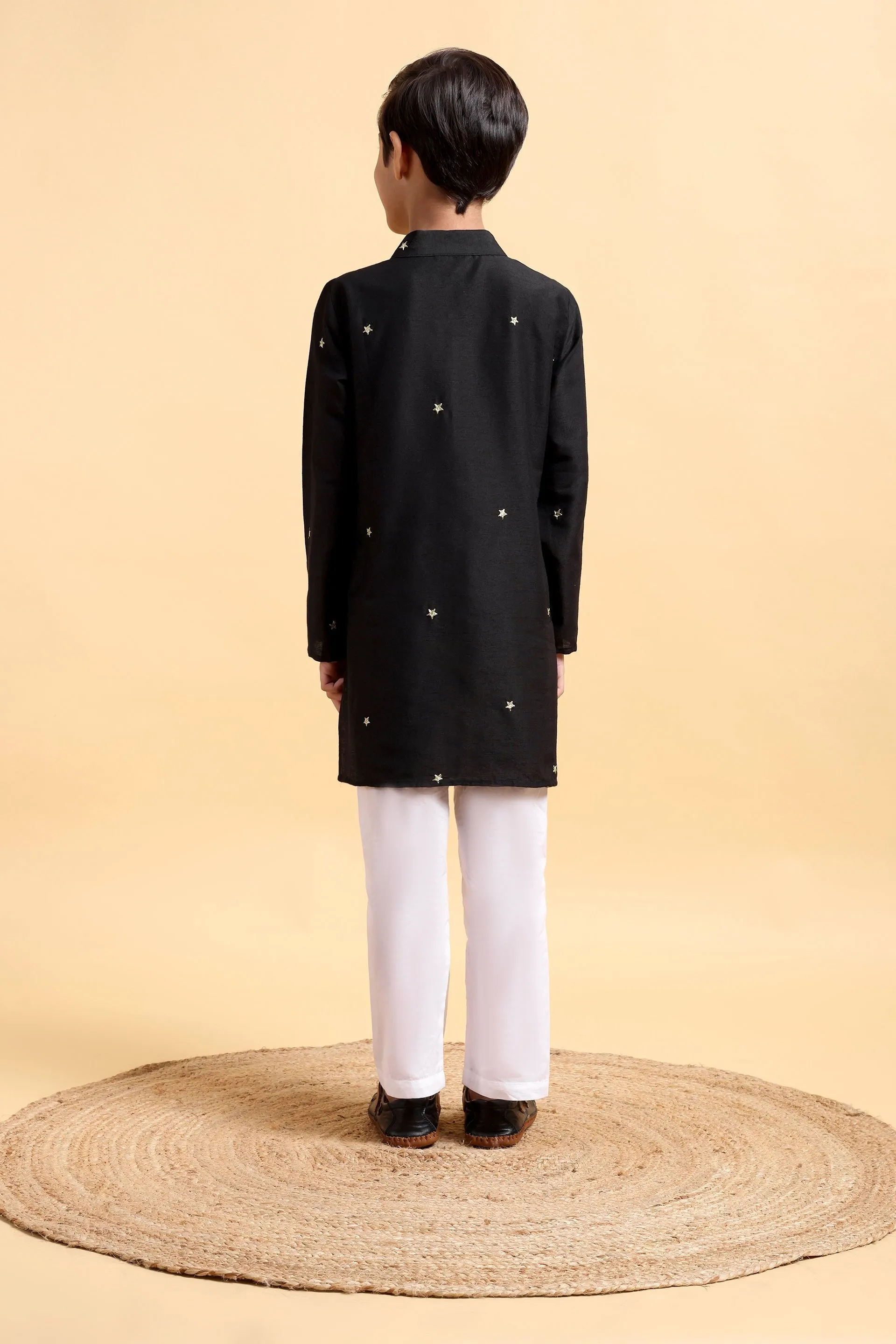 Black Embroidery Cotton Silk Kurta & Pajama Set