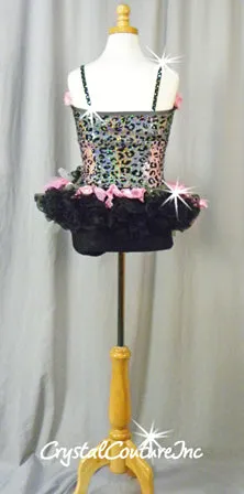 Black/Pink Animal Print Top with Black Trunk/Bustle Skirt - Swarovski Rhinestones