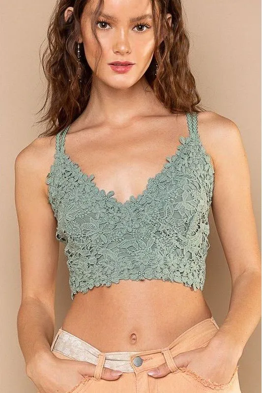 Crochet Smock Back Bralette Top - Dusty Emerald