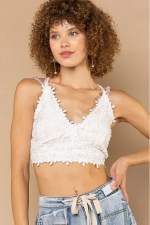 Crochet Smock Back Bralette Top - White