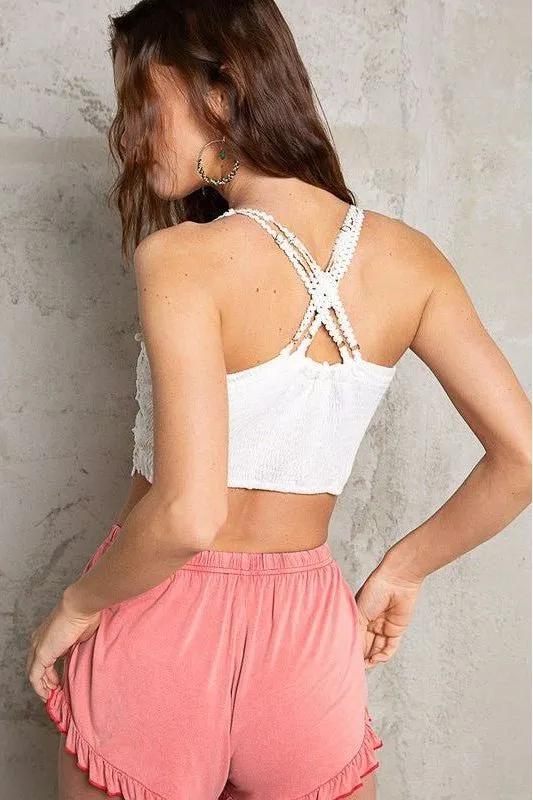 Crochet Smock Back Bralette Top - White