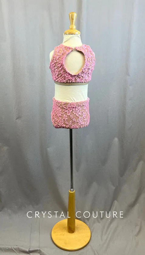 Custom Baby Pink Lace and Nude Lycra Two Piece
