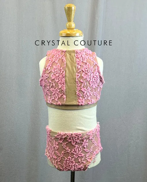 Custom Baby Pink Lace and Nude Lycra Two Piece