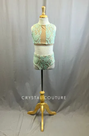 Custom Mint Lace and Nude Lycra Two Piece
