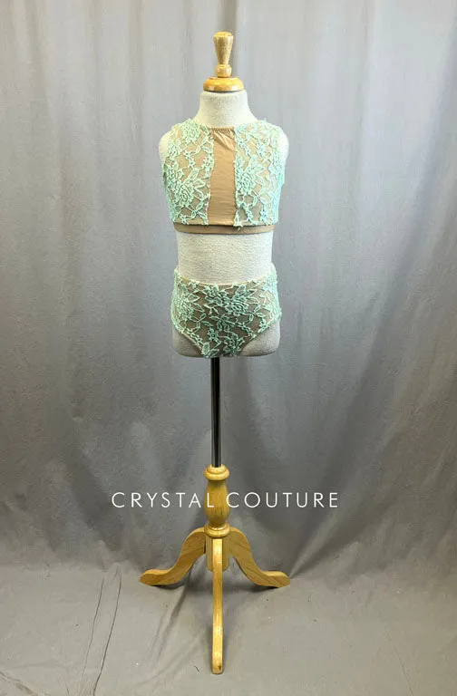 Custom Mint Lace and Nude Lycra Two Piece