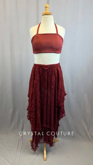 Custom Rust Lycra Halter Bra and Lace Skirt