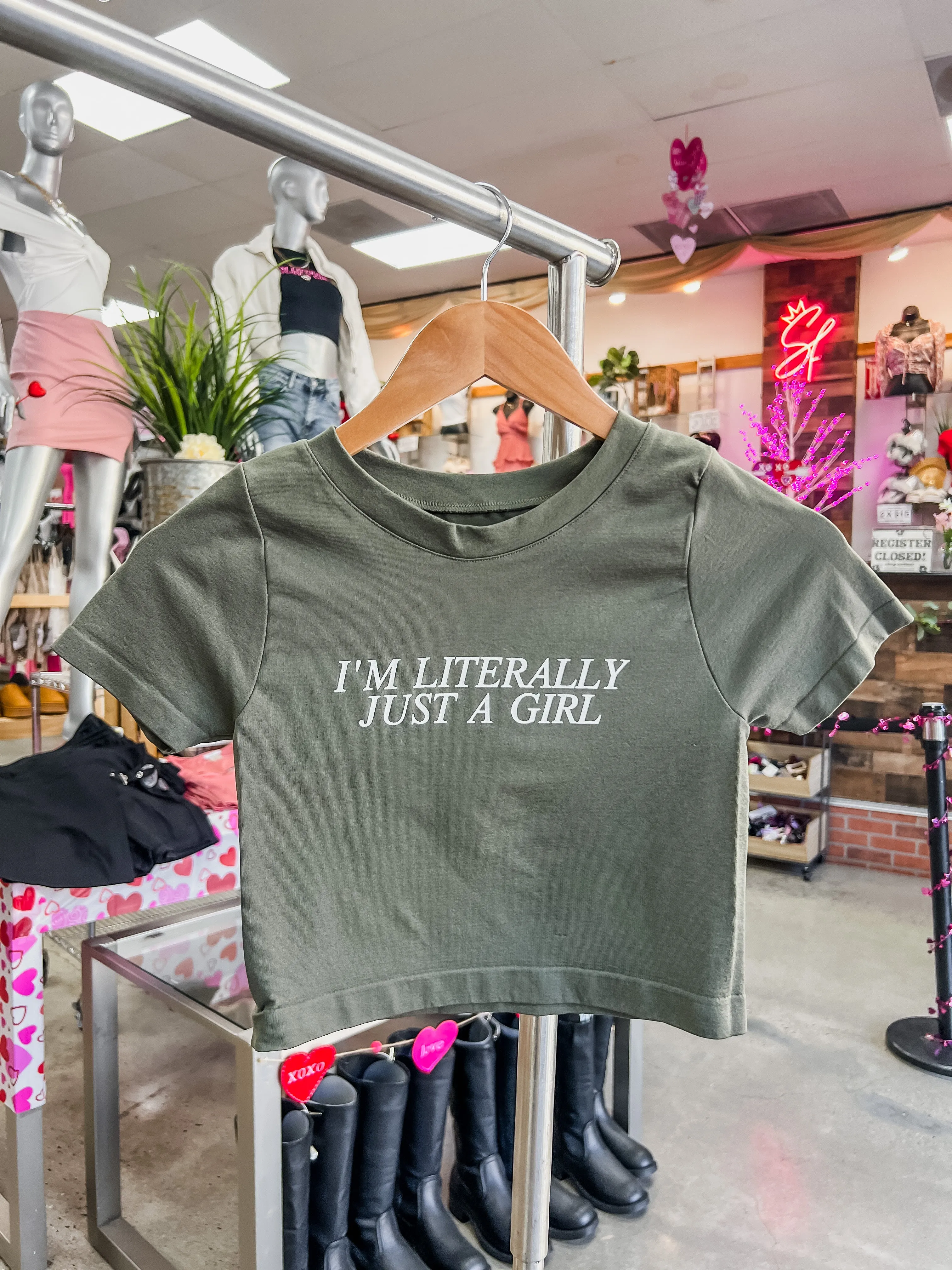 Just A Girl Stretch Baby Tee