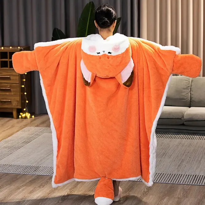 Kawaii Fox Plush Hoodie Blanket Robe