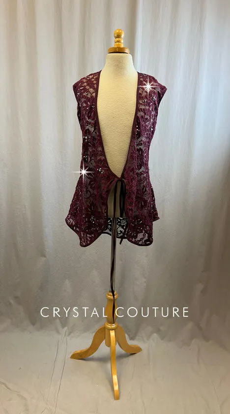 Maroon Lace Wrap Dress with Rhinestones. *Bra Top and Briefs Not Included.